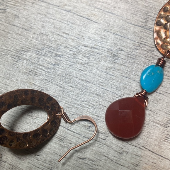 Turquoise and Malaysian Jade Earrings - Picture 3 of 3